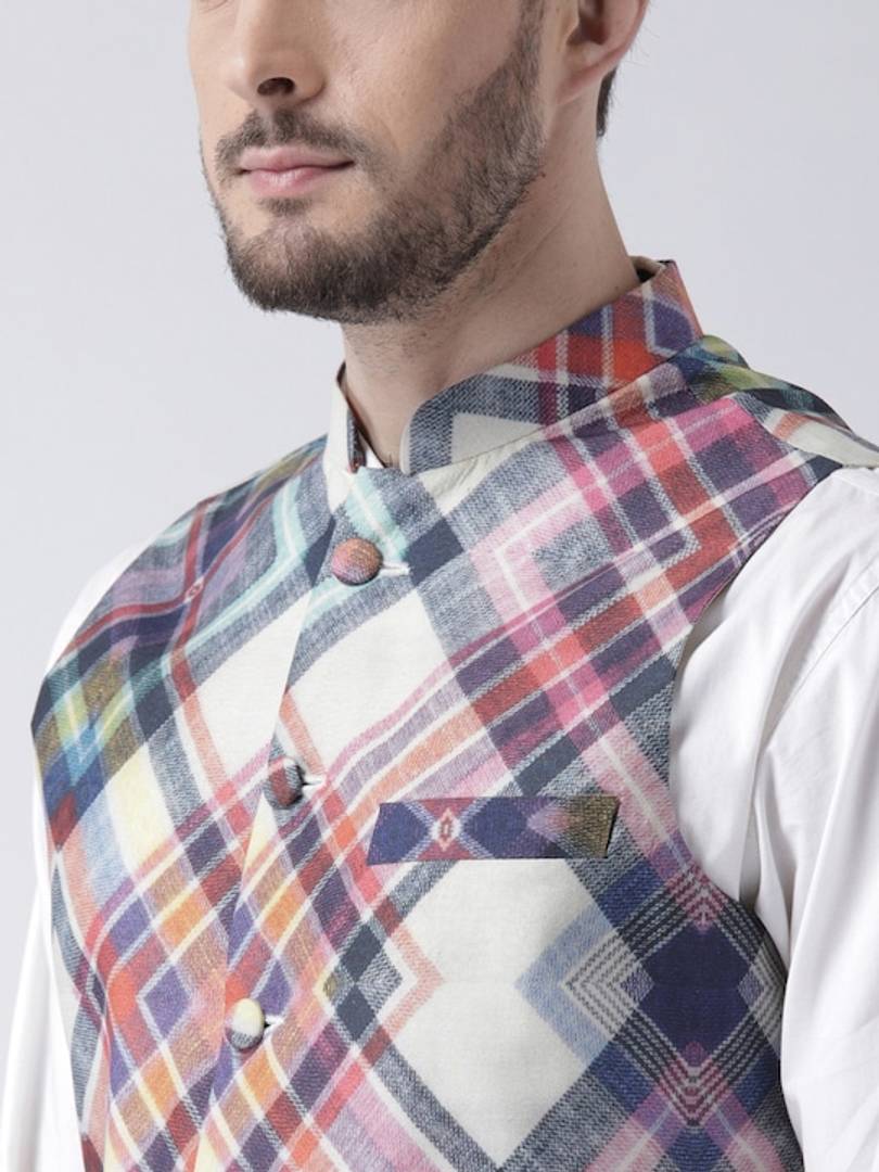 Men's Multicoloured 
Cotton Blend
 Checked
 Nehru Jackets